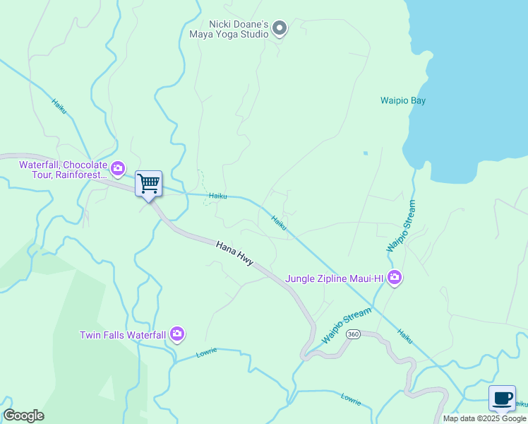map of restaurants, bars, coffee shops, grocery stores, and more near 130 North Honokala Road in Maui County