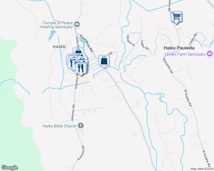 map of restaurants, bars, coffee shops, grocery stores, and more near 50 Lihiwai Place in Haiku-Pauwela