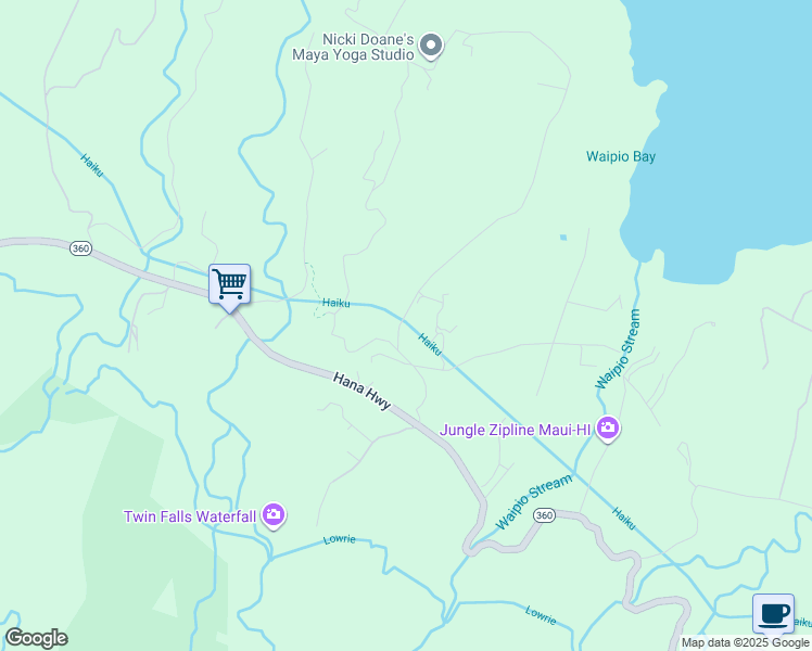 map of restaurants, bars, coffee shops, grocery stores, and more near 130 North Honokala Road in Maui County