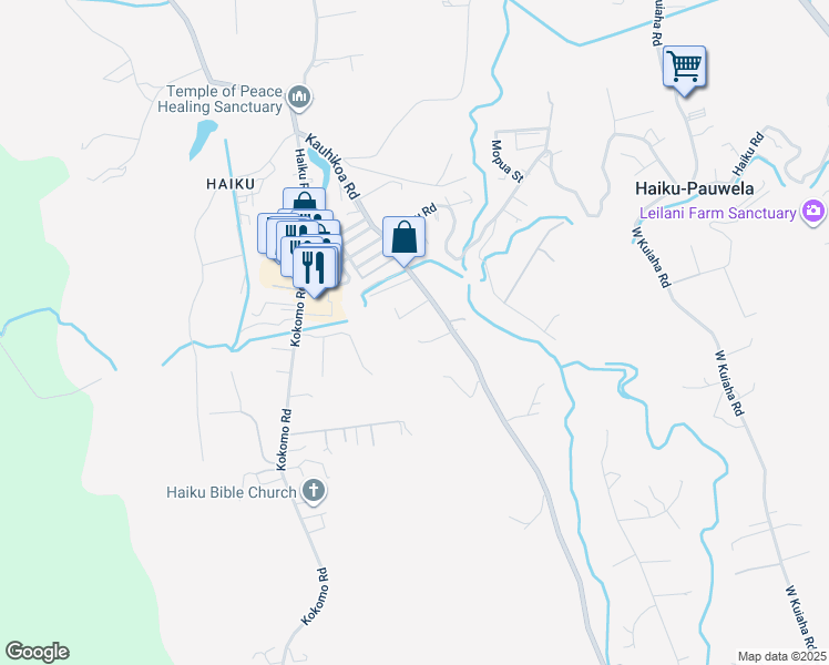 map of restaurants, bars, coffee shops, grocery stores, and more near 50 Lihiwai Place in Haiku-Pauwela