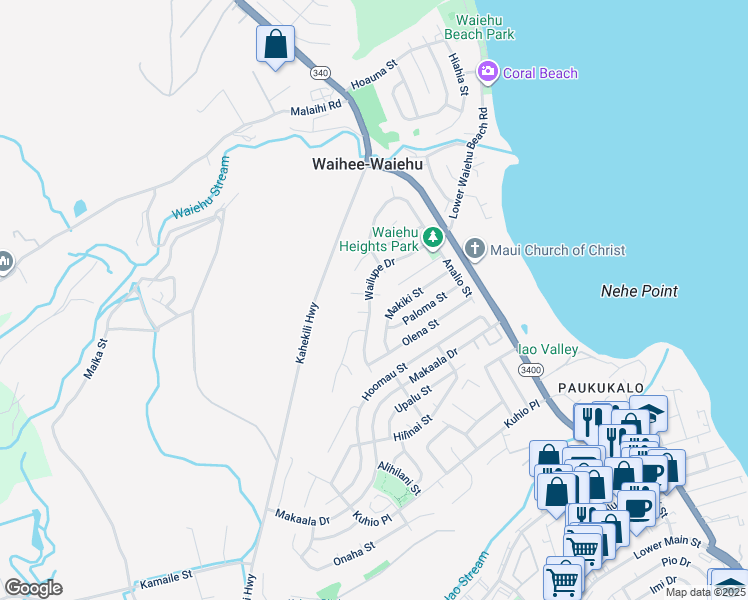 map of restaurants, bars, coffee shops, grocery stores, and more near 855 Wailupe Drive in Wailuku