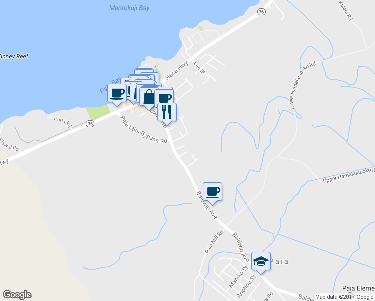 map of restaurants, bars, coffee shops, grocery stores, and more near 30 Nihi Place in Paia