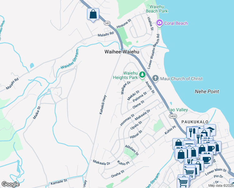 map of restaurants, bars, coffee shops, grocery stores, and more near 857 West Kaena Place in Wailuku