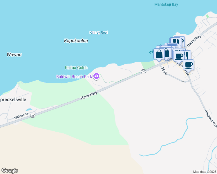 map of restaurants, bars, coffee shops, grocery stores, and more near 0 Hana Highway in Paia