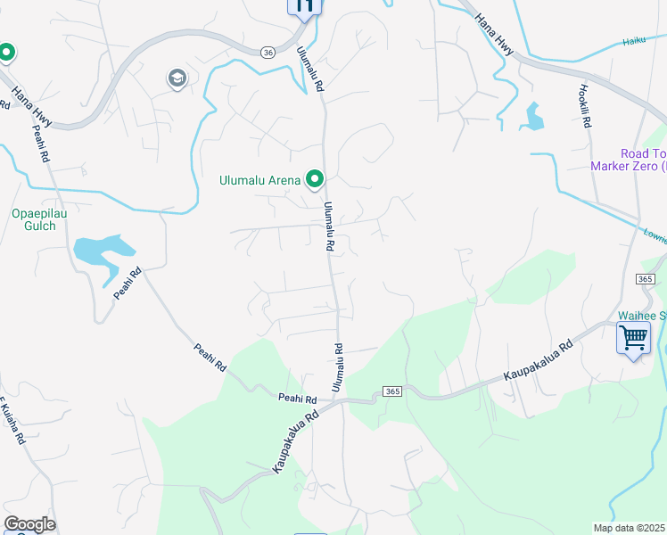 map of restaurants, bars, coffee shops, grocery stores, and more near 389 Ulumalu Road in Haiku-Pauwela