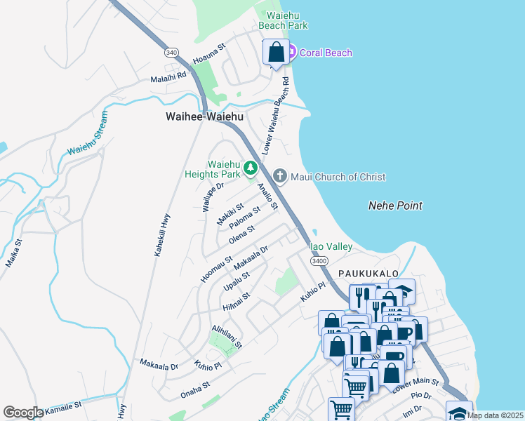 map of restaurants, bars, coffee shops, grocery stores, and more near 760 Hoomau Street in Wailuku