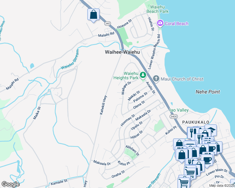 map of restaurants, bars, coffee shops, grocery stores, and more near 857 West Kaena Place in Wailuku