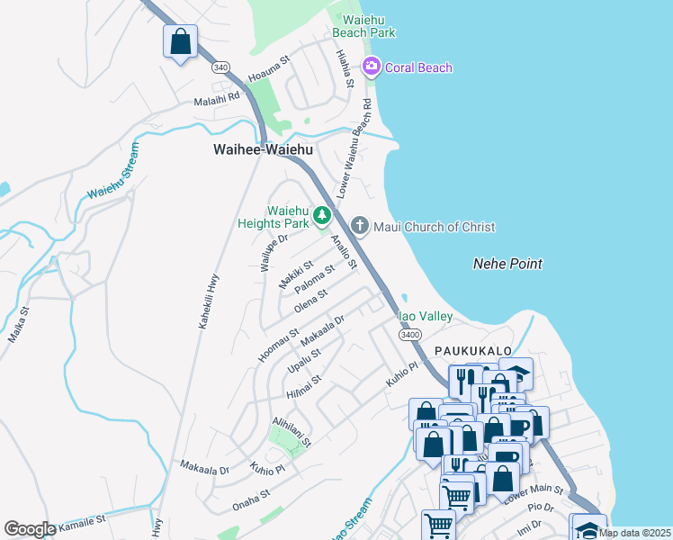 map of restaurants, bars, coffee shops, grocery stores, and more near 776 Olena Street in Wailuku