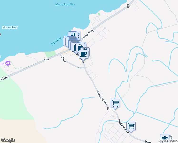 map of restaurants, bars, coffee shops, grocery stores, and more near 40 Nihi Place in Paia