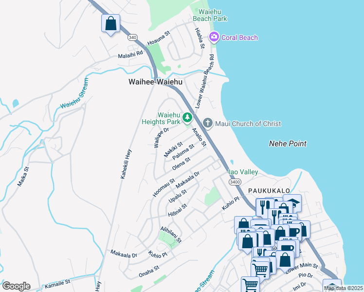 map of restaurants, bars, coffee shops, grocery stores, and more near 769 Makiki Street in Wailuku