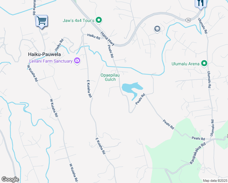 map of restaurants, bars, coffee shops, grocery stores, and more near 25 Aloha Aina Place in Haiku-Pauwela