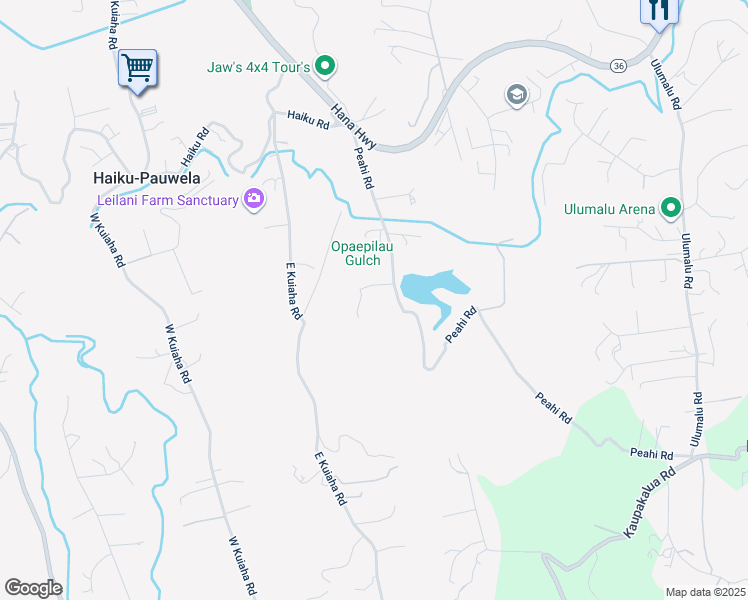 map of restaurants, bars, coffee shops, grocery stores, and more near 25 Aloha Aina Place in Haiku-Pauwela