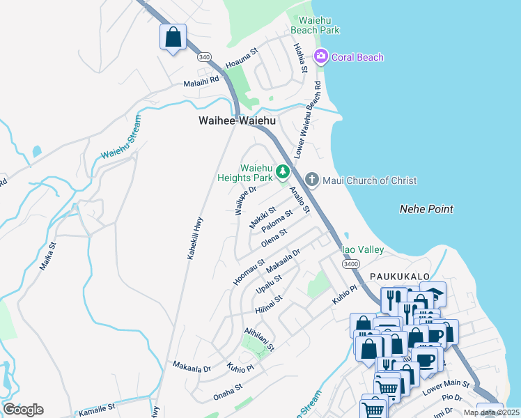 map of restaurants, bars, coffee shops, grocery stores, and more near 801 Kolani Place in Wailuku