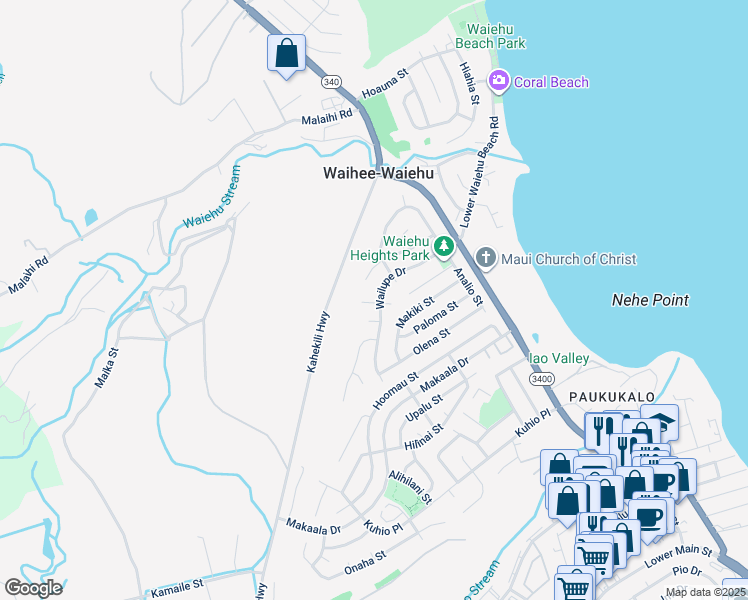 map of restaurants, bars, coffee shops, grocery stores, and more near 844 West Kaena Place in Wailuku