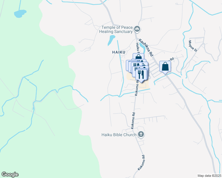map of restaurants, bars, coffee shops, grocery stores, and more near 729 Auwaha Street in Haiku-Pauwela