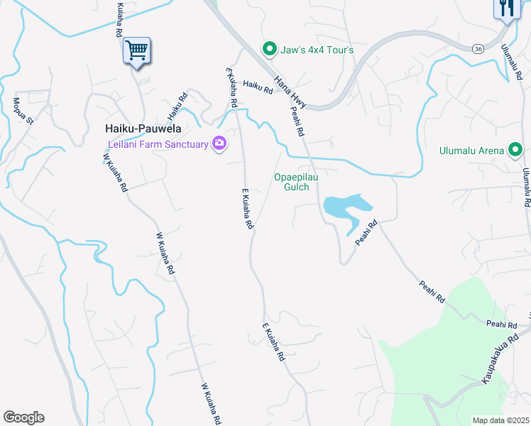 map of restaurants, bars, coffee shops, grocery stores, and more near 50 Waipuhia Place in Haiku-Pauwela
