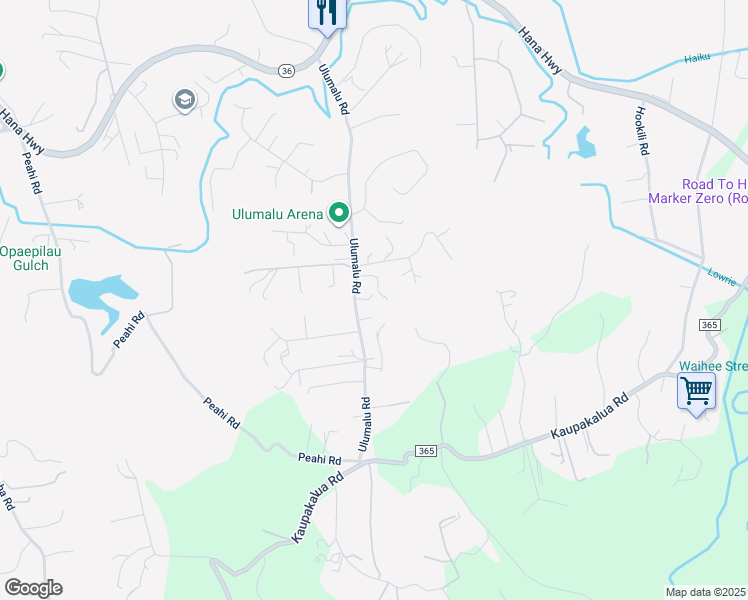 map of restaurants, bars, coffee shops, grocery stores, and more near 373 Ulumalu Road in Haiku-Pauwela