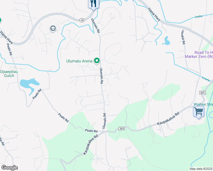 map of restaurants, bars, coffee shops, grocery stores, and more near 373 Ulumalu Road in Haiku-Pauwela