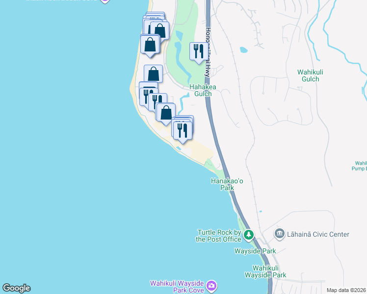 map of restaurants, bars, coffee shops, grocery stores, and more near 200 Nohea Kai Dr in Wailuku