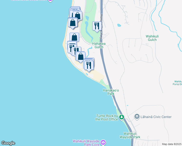 map of restaurants, bars, coffee shops, grocery stores, and more near 200 Nohea Kai Drive in Lahaina