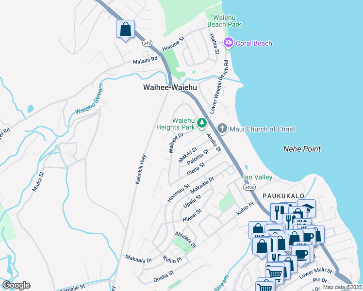 map of restaurants, bars, coffee shops, grocery stores, and more near 800 Kolani Place in Wailuku