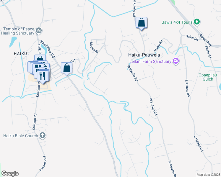 map of restaurants, bars, coffee shops, grocery stores, and more near 999 Hog Back Road in Haiku-Pauwela