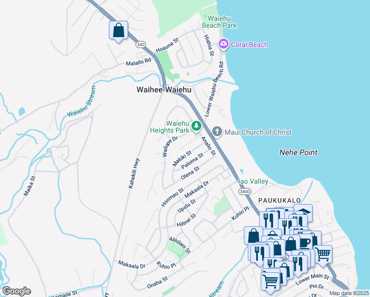 map of restaurants, bars, coffee shops, grocery stores, and more near 783 Kolani Place in Wailuku