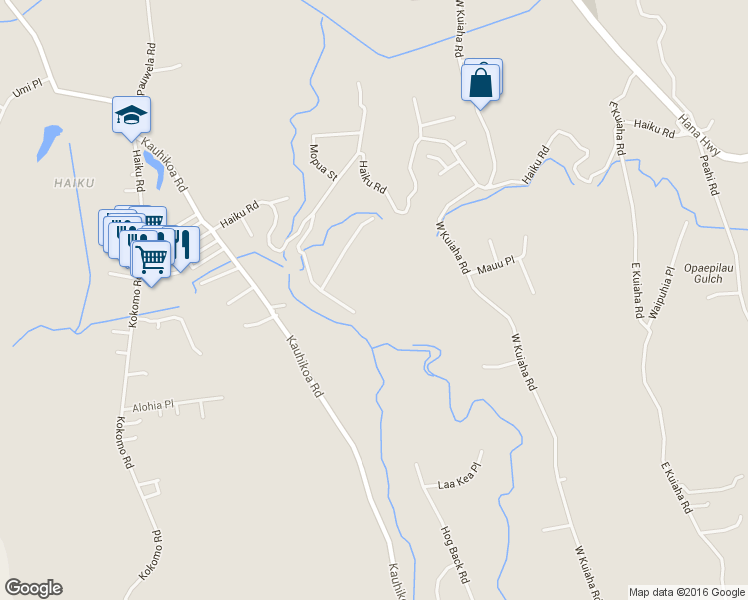 map of restaurants, bars, coffee shops, grocery stores, and more near 999 Hog Back Road in Haiku-Pauwela