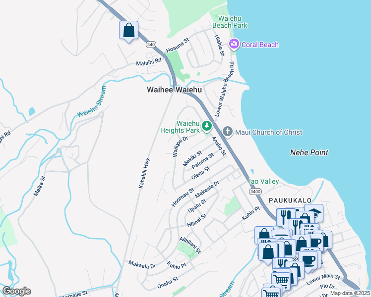 map of restaurants, bars, coffee shops, grocery stores, and more near 800 Kolani Place in Wailuku