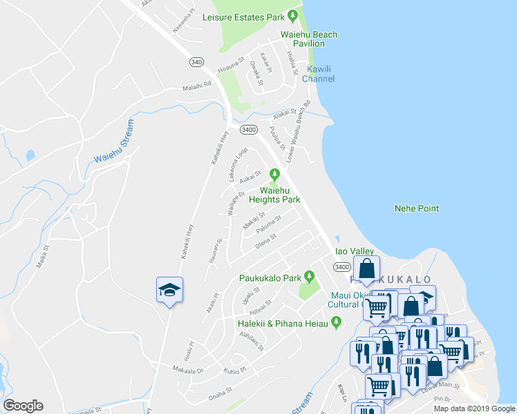 map of restaurants, bars, coffee shops, grocery stores, and more near 783 Kolani Place in Wailuku