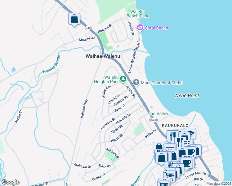 map of restaurants, bars, coffee shops, grocery stores, and more near 783 Kolani Place in Wailuku