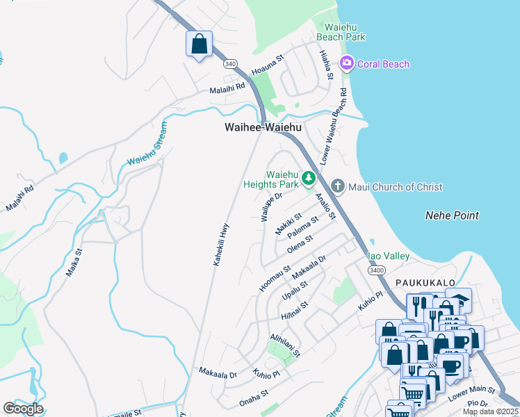 map of restaurants, bars, coffee shops, grocery stores, and more near 834 Wailupe Drive in Wailuku