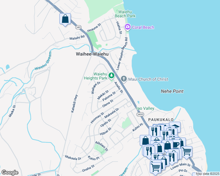 map of restaurants, bars, coffee shops, grocery stores, and more near 746 Makiki Street in Wailuku