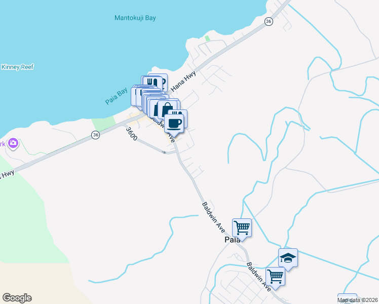map of restaurants, bars, coffee shops, grocery stores, and more near 32 Ulumau Place in Paia