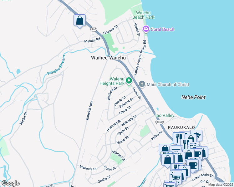 map of restaurants, bars, coffee shops, grocery stores, and more near 796 Kolani Place in Wailuku
