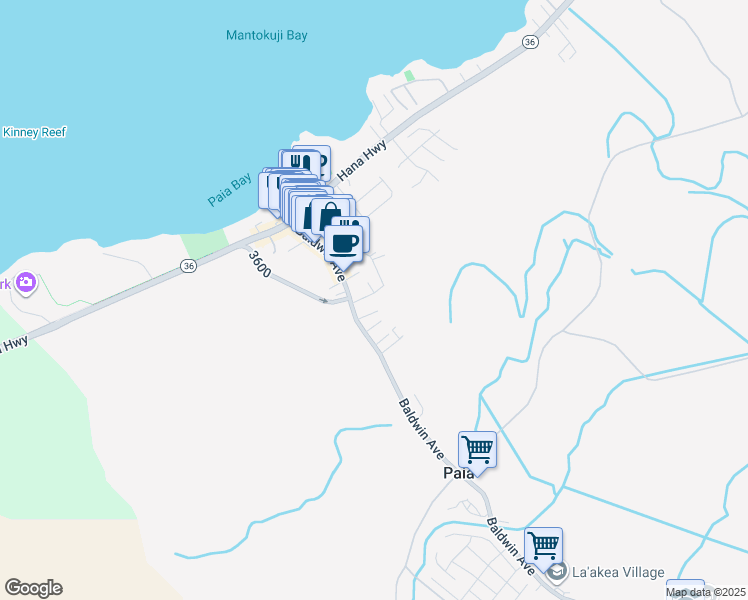 map of restaurants, bars, coffee shops, grocery stores, and more near 32 Ulumau Place in Paia