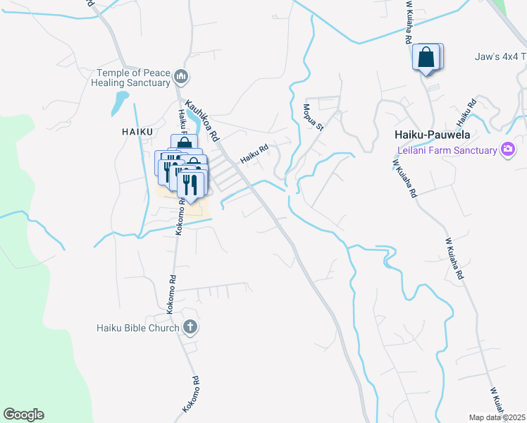 map of restaurants, bars, coffee shops, grocery stores, and more near 890 Kauhikoa Road in Haiku-Pauwela