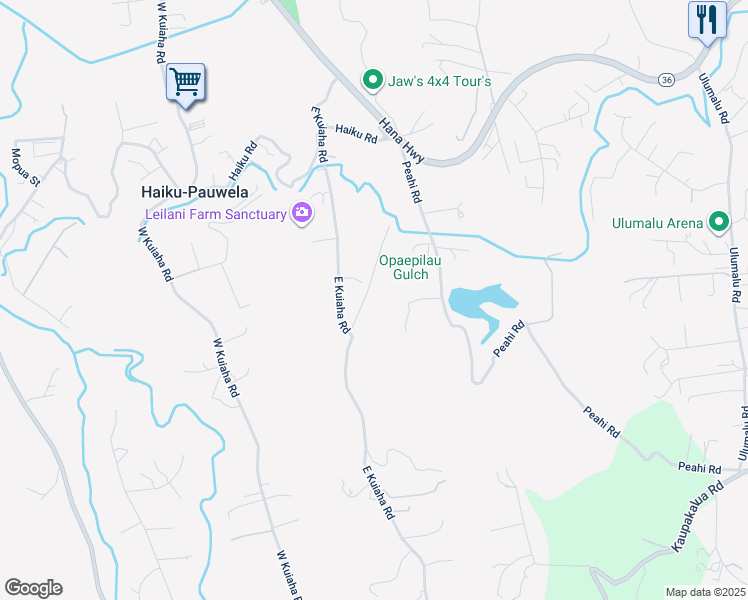 map of restaurants, bars, coffee shops, grocery stores, and more near 50 Waipuhia Place in Haiku-Pauwela