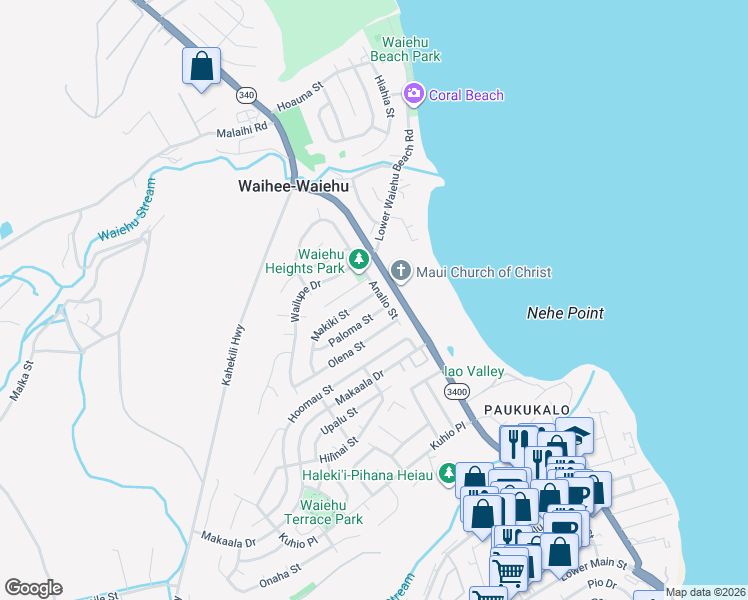 map of restaurants, bars, coffee shops, grocery stores, and more near 746 Makiki Street in Wailuku