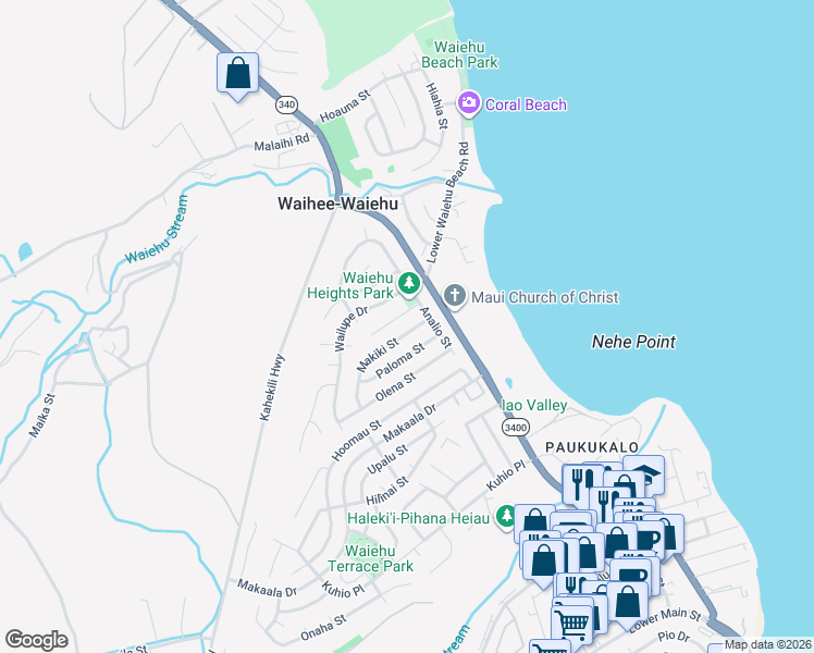 map of restaurants, bars, coffee shops, grocery stores, and more near 746 Makiki Street in Wailuku