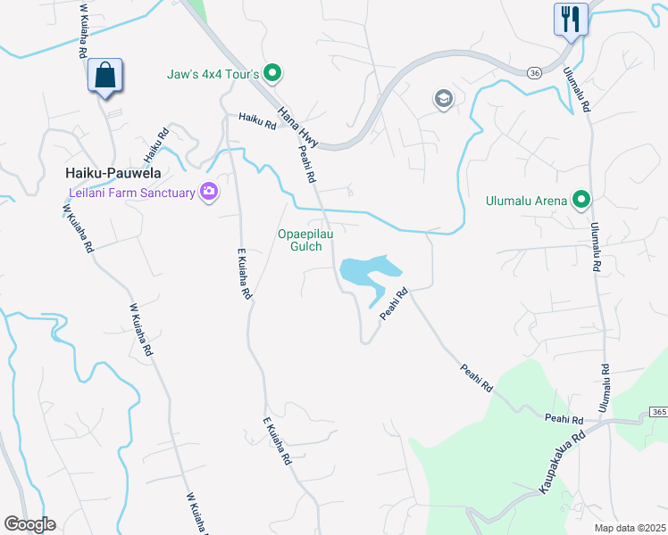 map of restaurants, bars, coffee shops, grocery stores, and more near 0 Peahi Road in Haiku-Pauwela