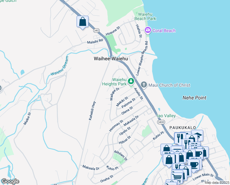 map of restaurants, bars, coffee shops, grocery stores, and more near 796 Kolani Place in Wailuku