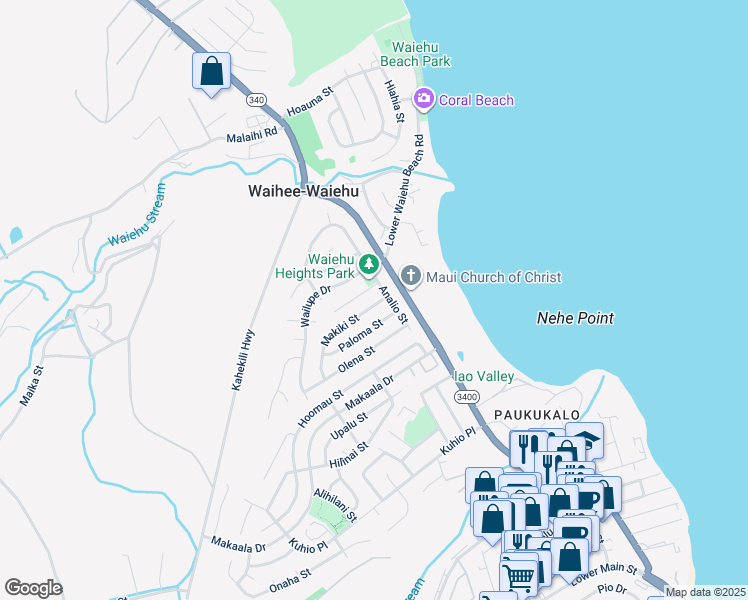 map of restaurants, bars, coffee shops, grocery stores, and more near 736 Makiki Street in Wailuku