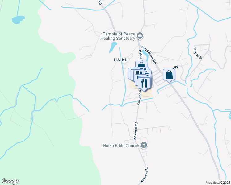 map of restaurants, bars, coffee shops, grocery stores, and more near 653 Auwaha Street in Haiku-Pauwela