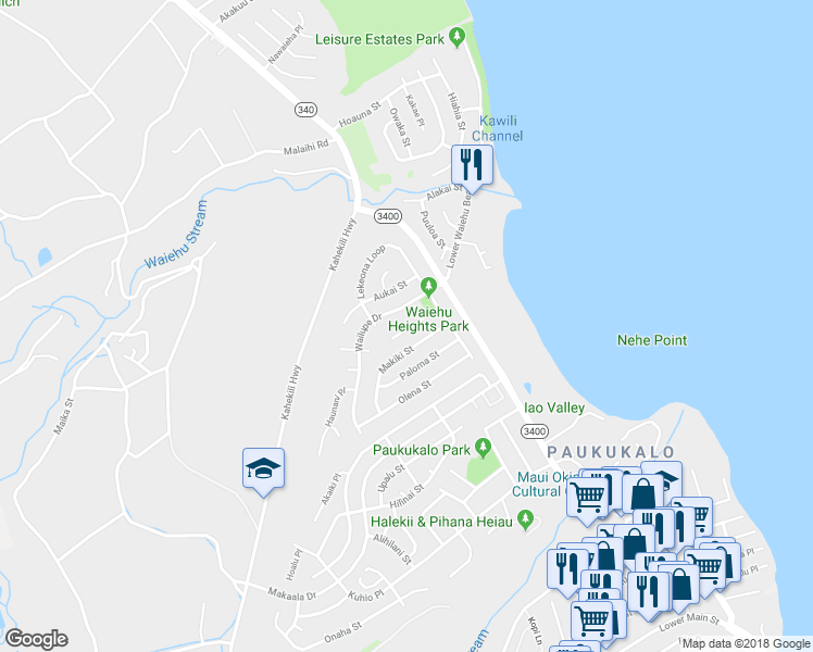 map of restaurants, bars, coffee shops, grocery stores, and more near 770 Kolani Place in Wailuku