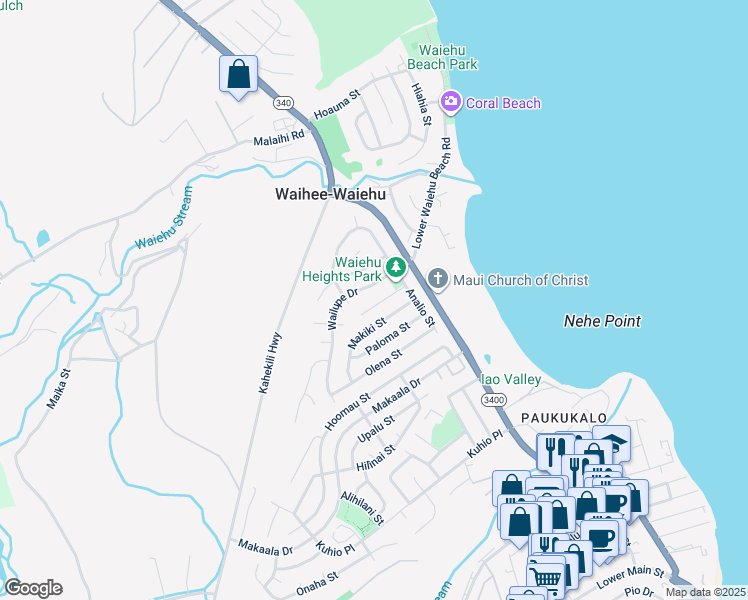 map of restaurants, bars, coffee shops, grocery stores, and more near 770 Kolani Place in Wailuku