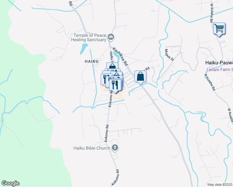 map of restaurants, bars, coffee shops, grocery stores, and more near 810 Haiku Road in Haiku-Pauwela