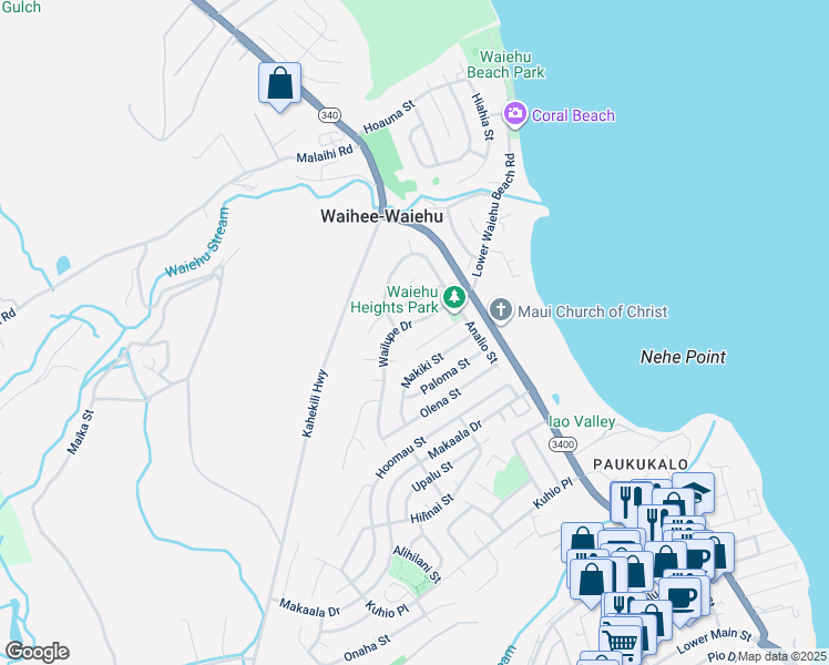 map of restaurants, bars, coffee shops, grocery stores, and more near 777 Wailupe Drive in Wailuku