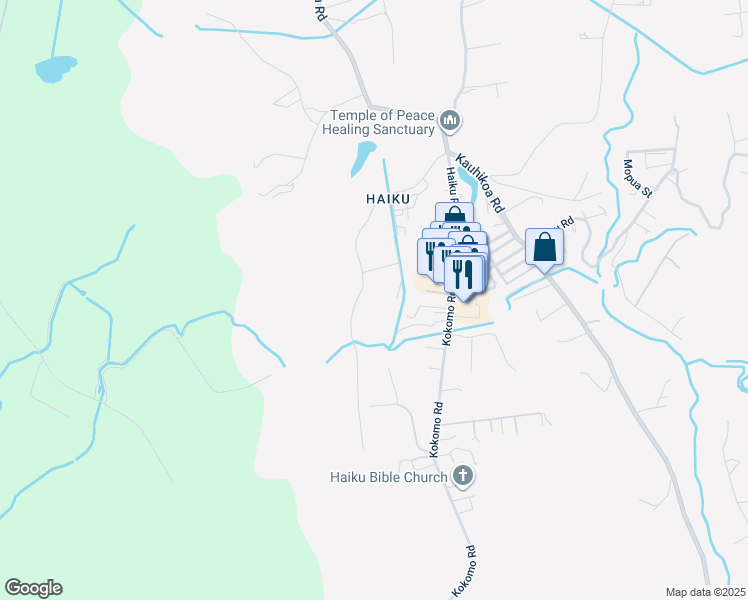 map of restaurants, bars, coffee shops, grocery stores, and more near 629 Auwaha Street in Haiku-Pauwela