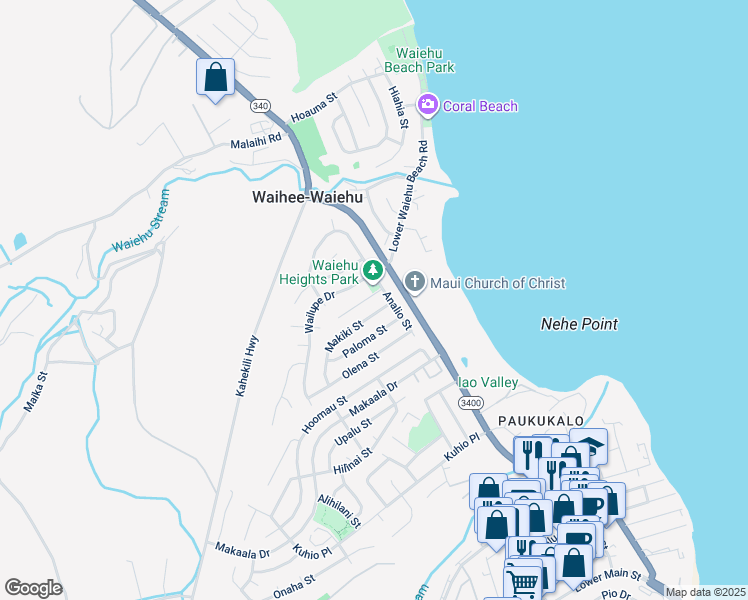 map of restaurants, bars, coffee shops, grocery stores, and more near 737 Kolani Place in Wailuku